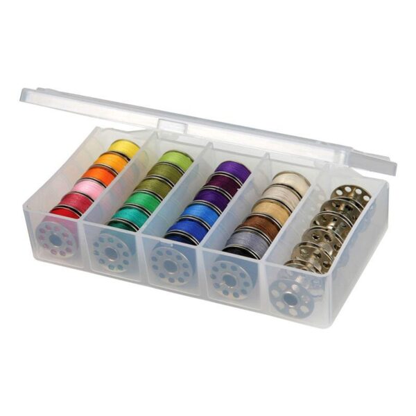 ArtBin 8155AB Sew-Lutions Bobbin Box, Sewing Bobbin Organizer, [1] Plastic Storage Case, Clear