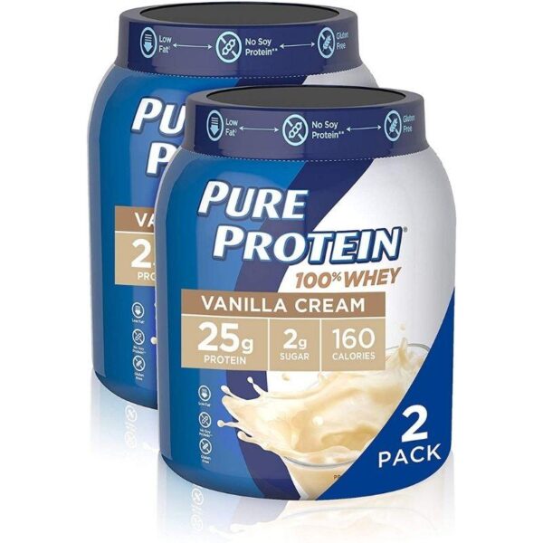 Whey Protein Powder by Pure Protein, Gluten Free, Vanilla Cream, 1.75lbs, 2 Pack